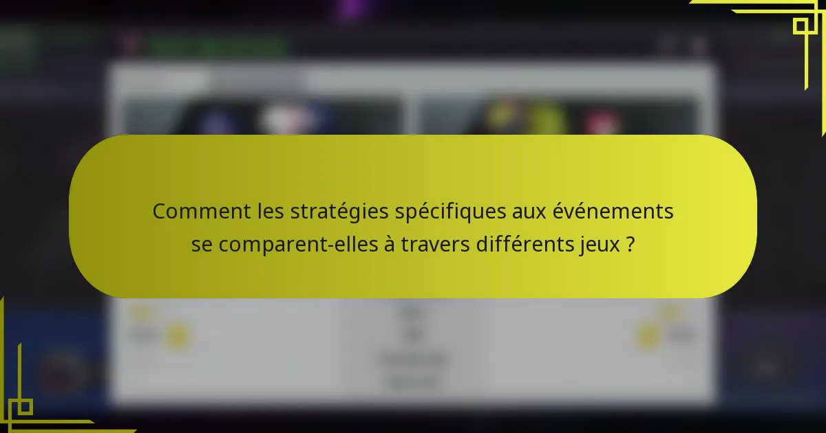Comment les stratégies spécifiques aux événements se comparent-elles à travers différents jeux ?